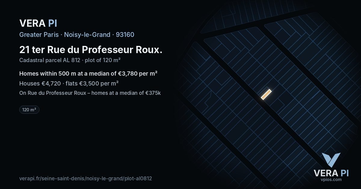 21 ter Rue du Professeur Roux, Noisy-le-Grand at night – the plot lit, the parcels around coloured by the prices near them