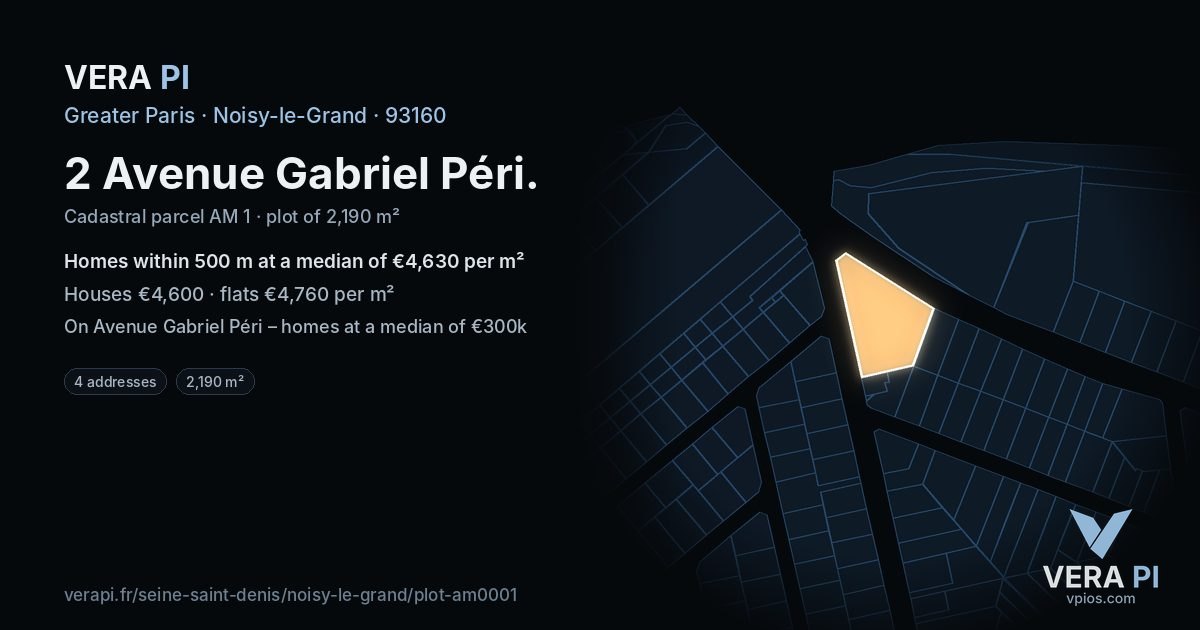 2 Avenue Gabriel Péri, Noisy-le-Grand at night – the plot lit, the parcels around coloured by the prices near them