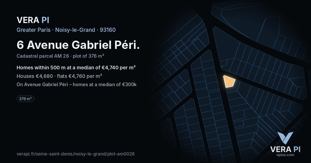 6 Avenue Gabriel Péri, Noisy-le-Grand at night – the plot lit, the parcels around coloured by the prices near them
