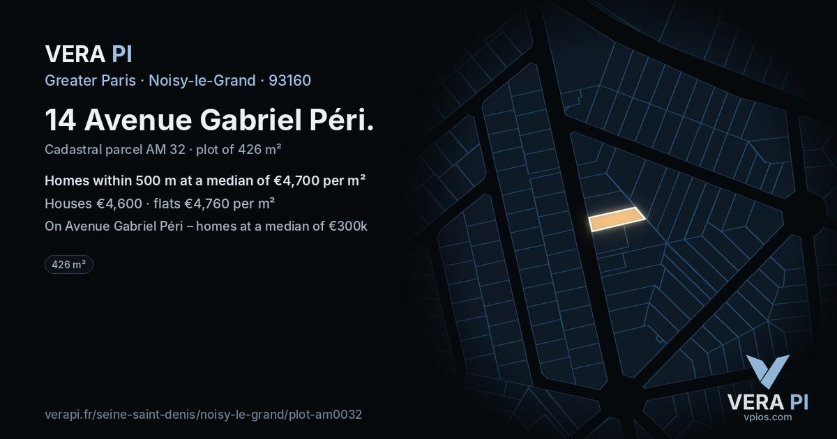 14 Avenue Gabriel Péri, Noisy-le-Grand at night – the plot lit, the parcels around coloured by the prices near them
