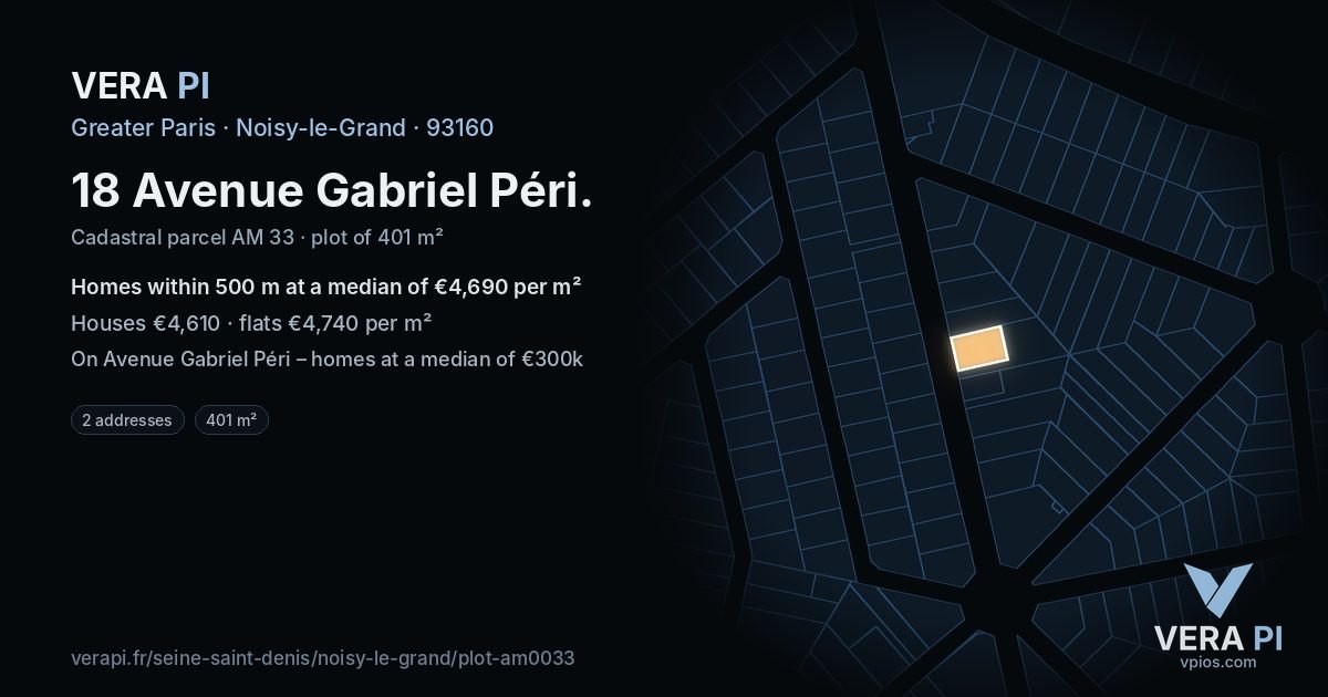18 Avenue Gabriel Péri, Noisy-le-Grand at night – the plot lit, the parcels around coloured by the prices near them