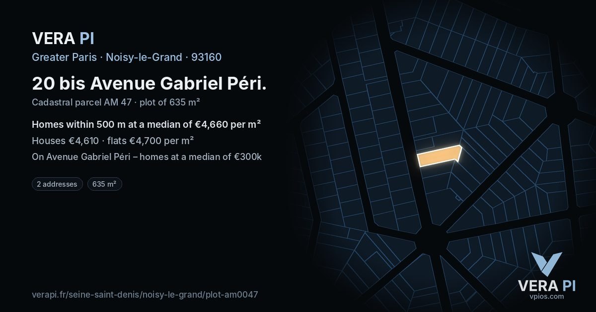 20 bis Avenue Gabriel Péri, Noisy-le-Grand at night – the plot lit, the parcels around coloured by the prices near them