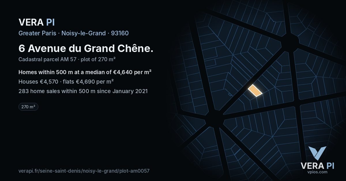 6 Avenue du Grand Chêne, Noisy-le-Grand at night – the plot lit, the parcels around coloured by the prices near them