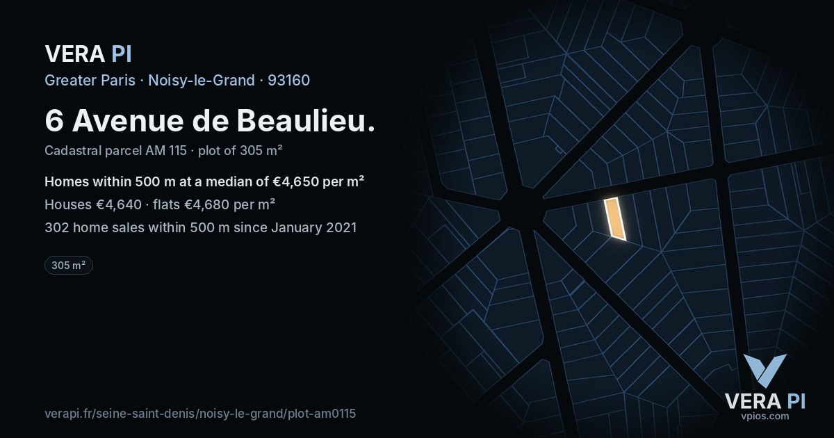 6 Avenue de Beaulieu, Noisy-le-Grand at night – the plot lit, the parcels around coloured by the prices near them