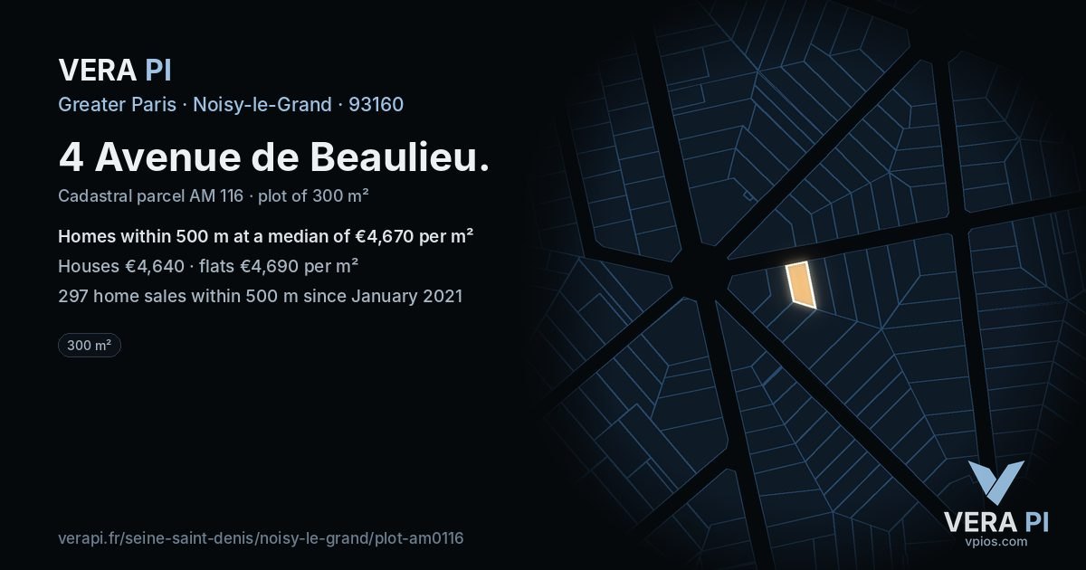 4 Avenue de Beaulieu, Noisy-le-Grand at night – the plot lit, the parcels around coloured by the prices near them