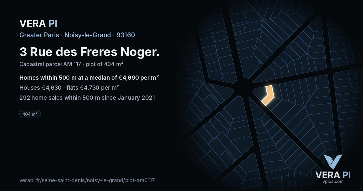 3 Rue des Freres Noger, Noisy-le-Grand at night – the plot lit, the parcels around coloured by the prices near them