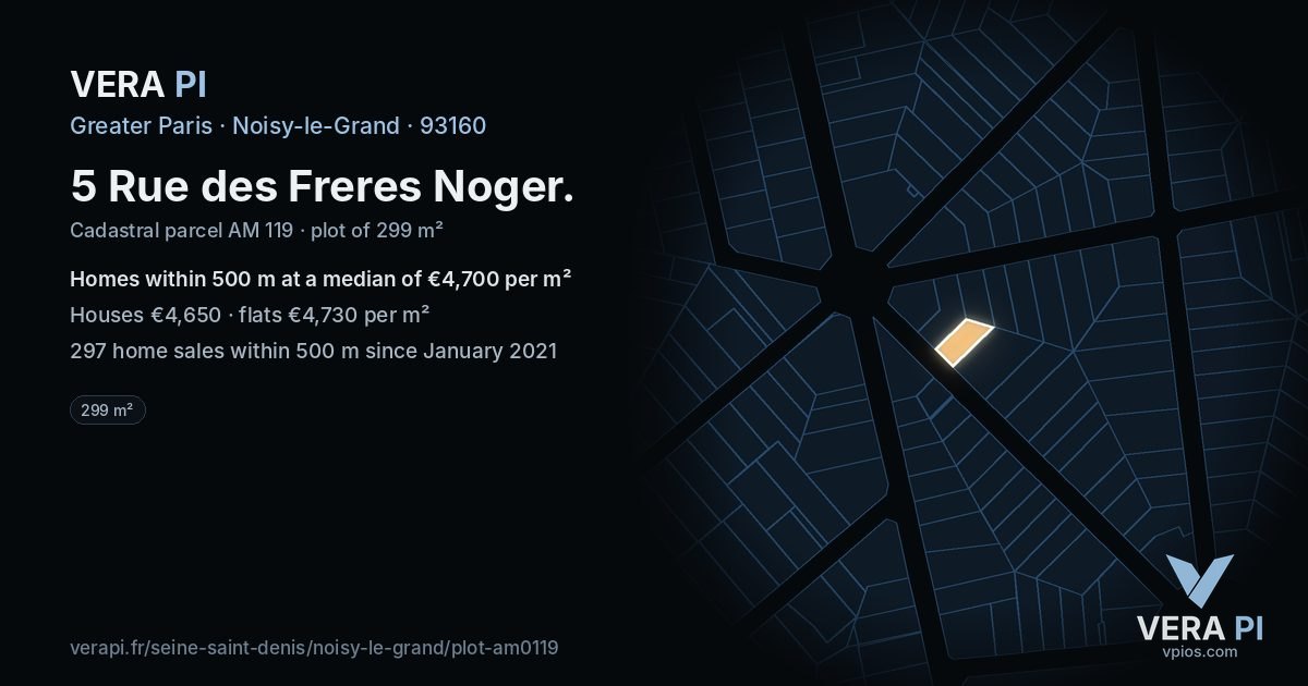 5 Rue des Freres Noger, Noisy-le-Grand at night – the plot lit, the parcels around coloured by the prices near them