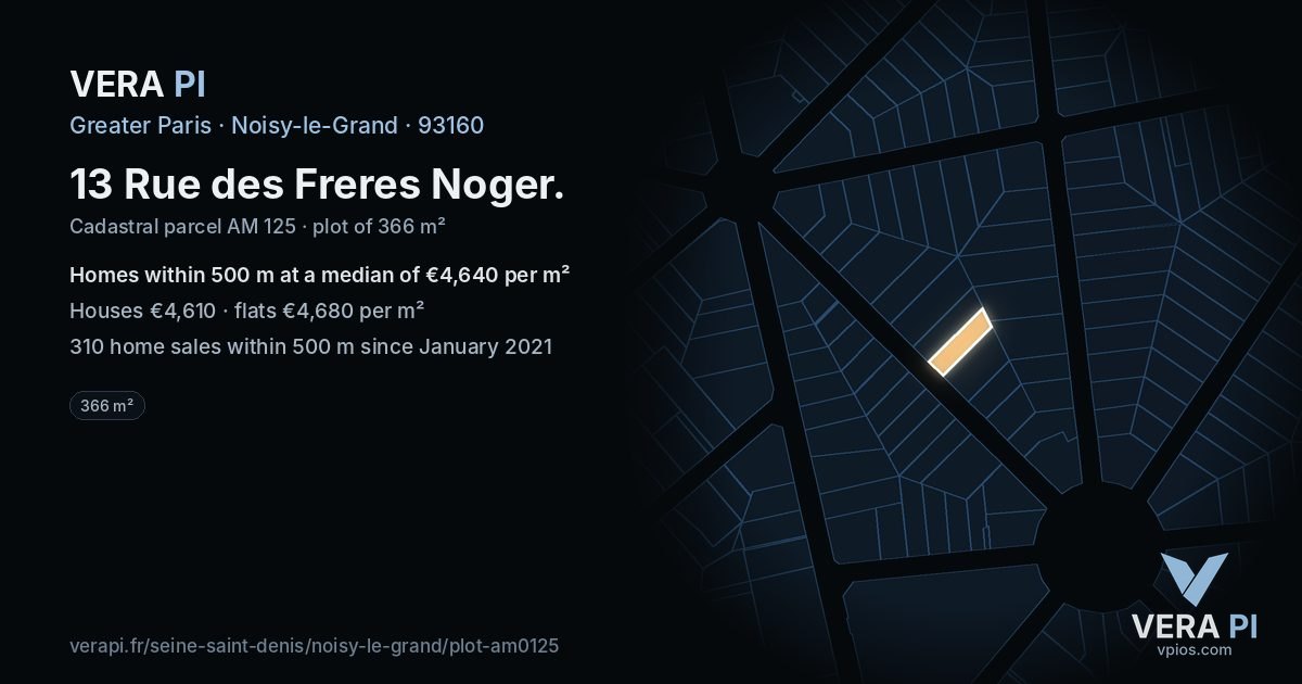 13 Rue des Freres Noger, Noisy-le-Grand at night – the plot lit, the parcels around coloured by the prices near them