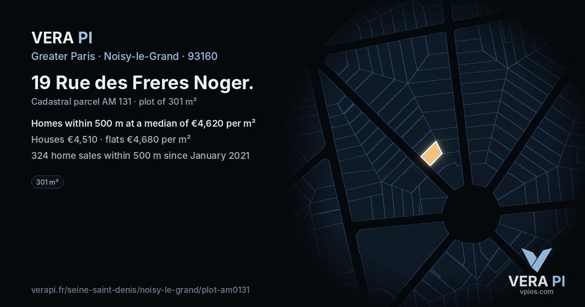 19 Rue des Freres Noger, Noisy-le-Grand at night – the plot lit, the parcels around coloured by the prices near them