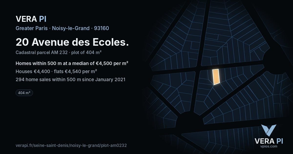 20 Avenue des Ecoles, Noisy-le-Grand at night – the plot lit, the parcels around coloured by the prices near them