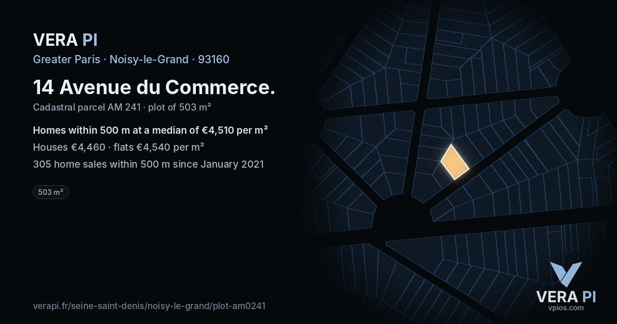 14 Avenue du Commerce, Noisy-le-Grand at night – the plot lit, the parcels around coloured by the prices near them