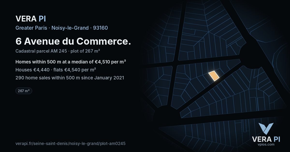 6 Avenue du Commerce, Noisy-le-Grand at night – the plot lit, the parcels around coloured by the prices near them