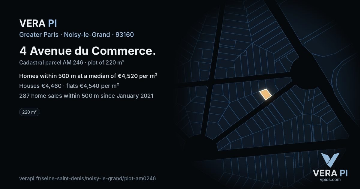 4 Avenue du Commerce, Noisy-le-Grand at night – the plot lit, the parcels around coloured by the prices near them