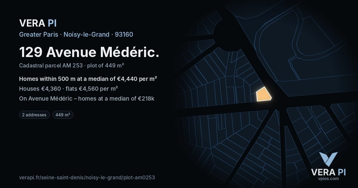 129 Avenue Médéric, Noisy-le-Grand at night – the plot lit, the parcels around coloured by the prices near them