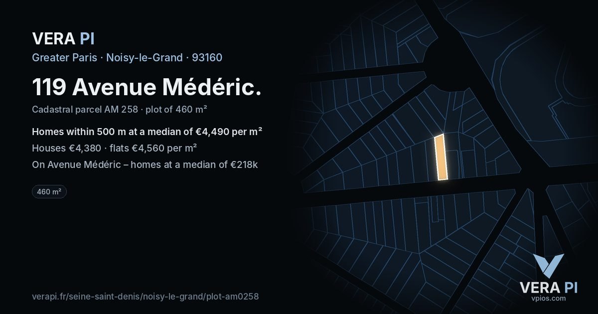 119 Avenue Médéric, Noisy-le-Grand at night – the plot lit, the parcels around coloured by the prices near them