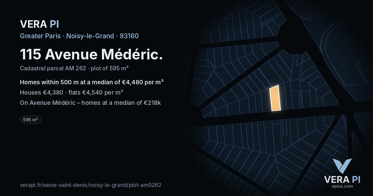115 Avenue Médéric, Noisy-le-Grand at night – the plot lit, the parcels around coloured by the prices near them