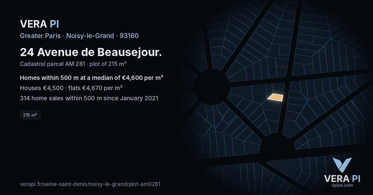 24 Avenue de Beausejour, Noisy-le-Grand at night – the plot lit, the parcels around coloured by the prices near them
