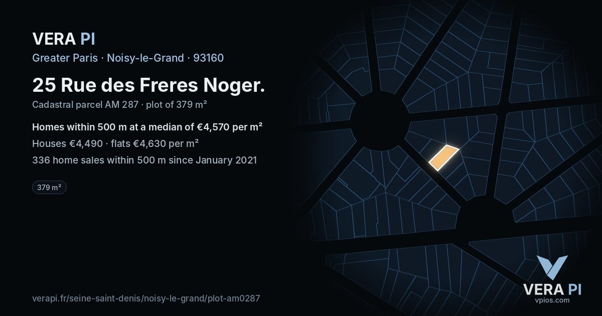 25 Rue des Freres Noger, Noisy-le-Grand at night – the plot lit, the parcels around coloured by the prices near them