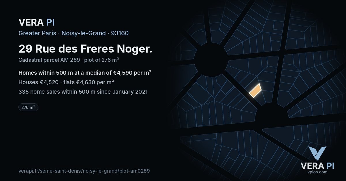 29 Rue des Freres Noger, Noisy-le-Grand at night – the plot lit, the parcels around coloured by the prices near them