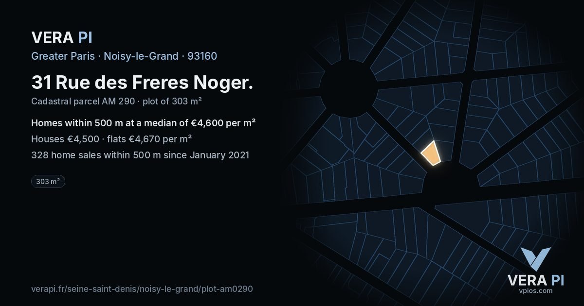 31 Rue des Freres Noger, Noisy-le-Grand at night – the plot lit, the parcels around coloured by the prices near them