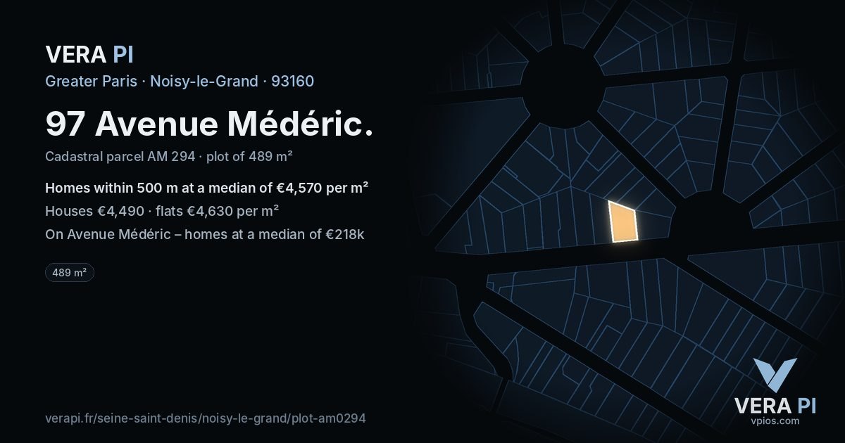 97 Avenue Médéric, Noisy-le-Grand at night – the plot lit, the parcels around coloured by the prices near them