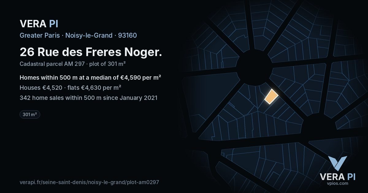 26 Rue des Freres Noger, Noisy-le-Grand at night – the plot lit, the parcels around coloured by the prices near them
