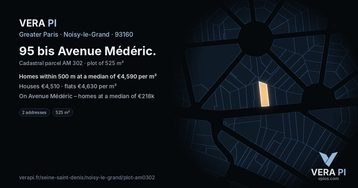 95 bis Avenue Médéric, Noisy-le-Grand at night – the plot lit, the parcels around coloured by the prices near them