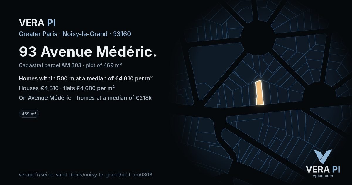 93 Avenue Médéric, Noisy-le-Grand at night – the plot lit, the parcels around coloured by the prices near them