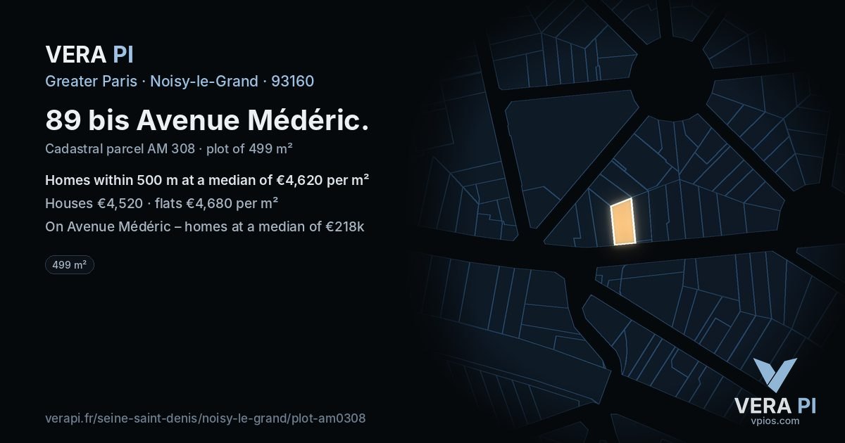 89 bis Avenue Médéric, Noisy-le-Grand at night – the plot lit, the parcels around coloured by the prices near them