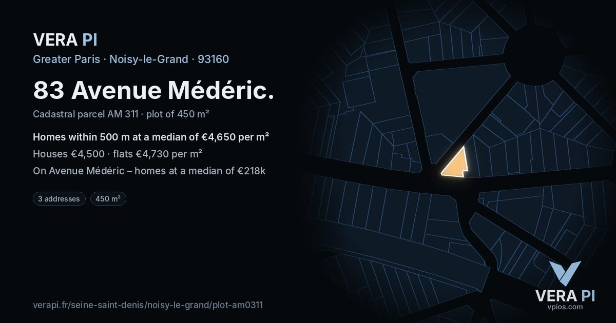 83 Avenue Médéric, Noisy-le-Grand at night – the plot lit, the parcels around coloured by the prices near them
