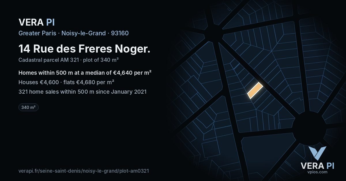 14 Rue des Freres Noger, Noisy-le-Grand at night – the plot lit, the parcels around coloured by the prices near them