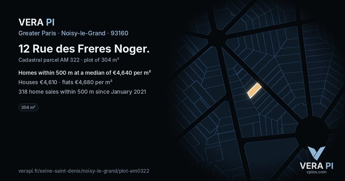 12 Rue des Freres Noger, Noisy-le-Grand at night – the plot lit, the parcels around coloured by the prices near them