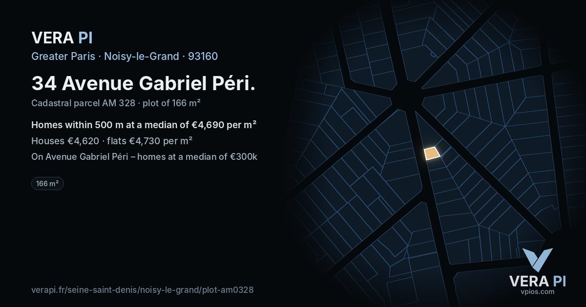 34 Avenue Gabriel Péri, Noisy-le-Grand at night – the plot lit, the parcels around coloured by the prices near them