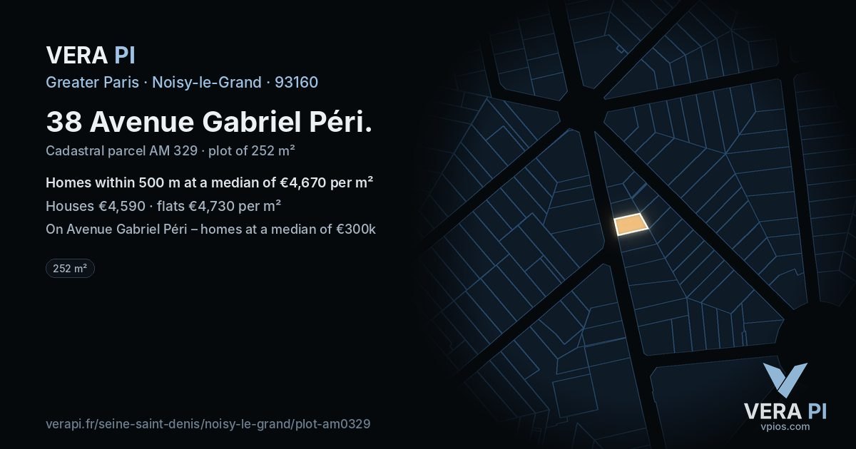 38 Avenue Gabriel Péri, Noisy-le-Grand at night – the plot lit, the parcels around coloured by the prices near them