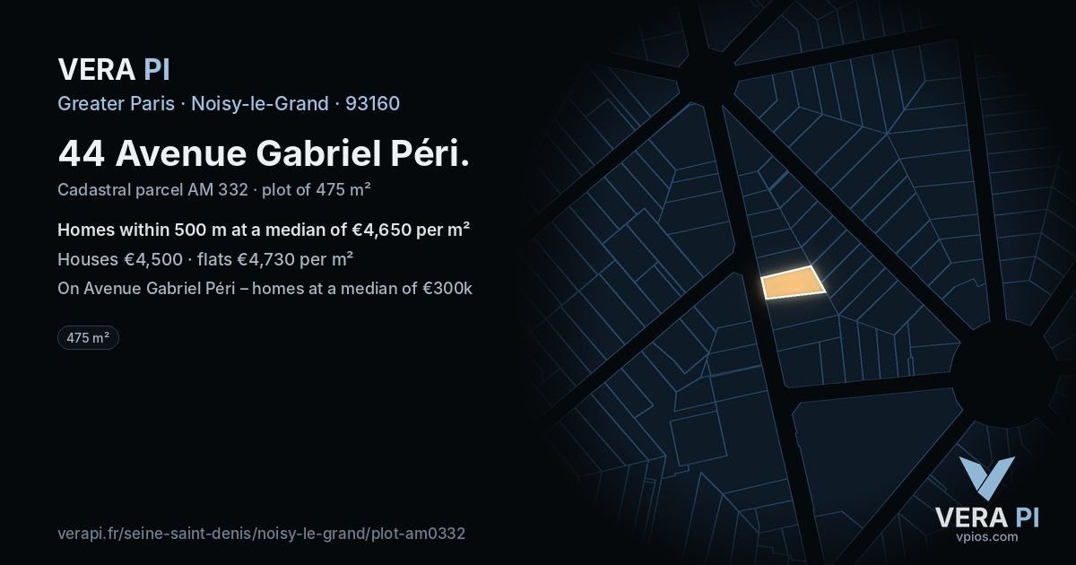 44 Avenue Gabriel Péri, Noisy-le-Grand at night – the plot lit, the parcels around coloured by the prices near them