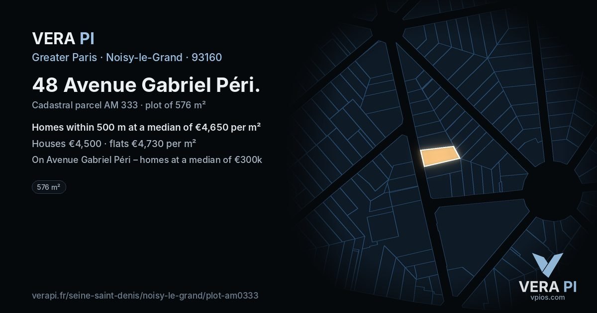 48 Avenue Gabriel Péri, Noisy-le-Grand at night – the plot lit, the parcels around coloured by the prices near them