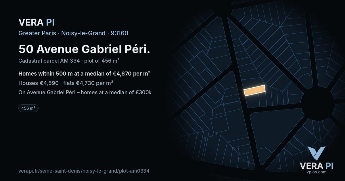50 Avenue Gabriel Péri, Noisy-le-Grand at night – the plot lit, the parcels around coloured by the prices near them