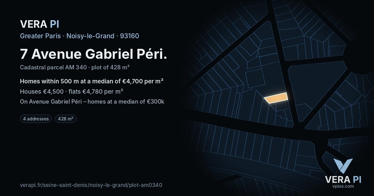 7 Avenue Gabriel Péri, Noisy-le-Grand at night – the plot lit, the parcels around coloured by the prices near them
