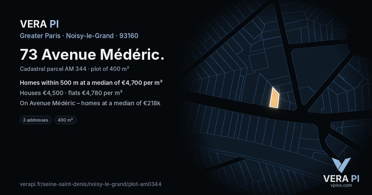 73 Avenue Médéric, Noisy-le-Grand at night – the plot lit, the parcels around coloured by the prices near them