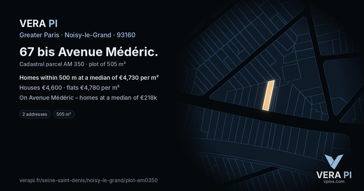 67 bis Avenue Médéric, Noisy-le-Grand at night – the plot lit, the parcels around coloured by the prices near them