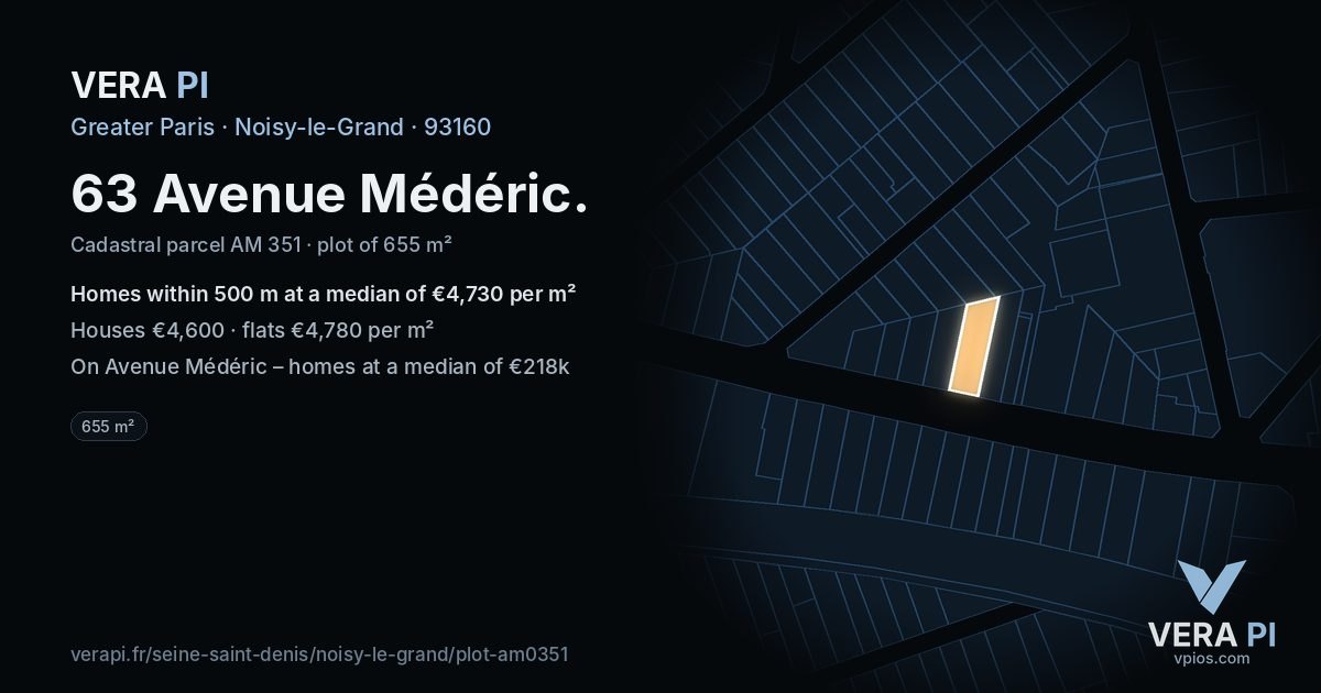 63 Avenue Médéric, Noisy-le-Grand at night – the plot lit, the parcels around coloured by the prices near them