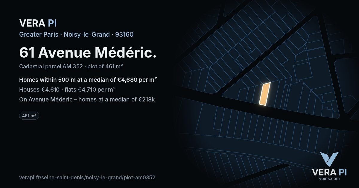 61 Avenue Médéric, Noisy-le-Grand at night – the plot lit, the parcels around coloured by the prices near them