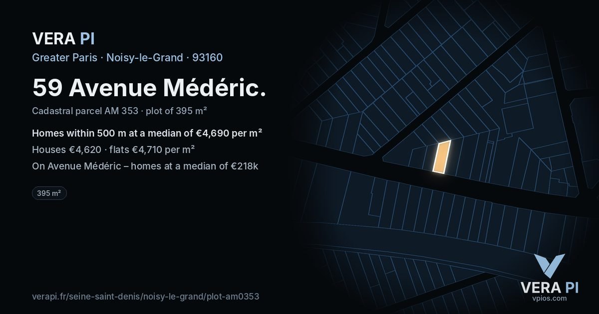 59 Avenue Médéric, Noisy-le-Grand at night – the plot lit, the parcels around coloured by the prices near them