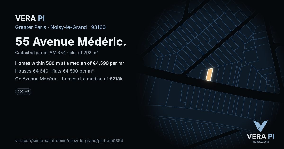 55 Avenue Médéric, Noisy-le-Grand at night – the plot lit, the parcels around coloured by the prices near them