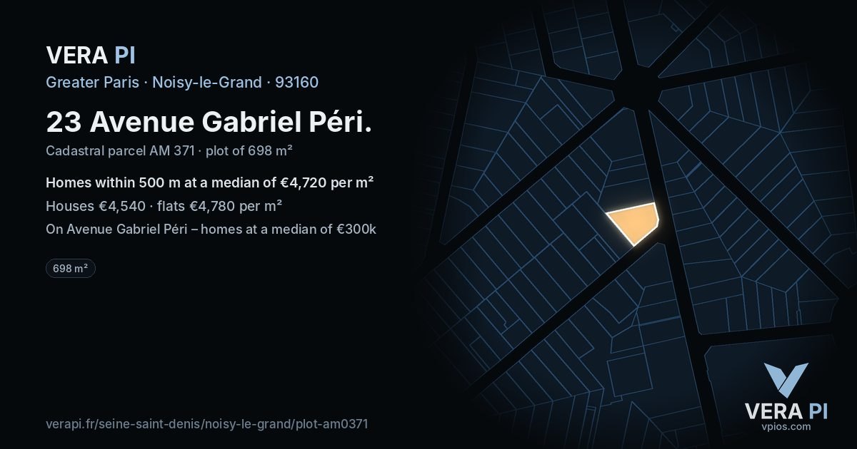 23 Avenue Gabriel Péri, Noisy-le-Grand at night – the plot lit, the parcels around coloured by the prices near them