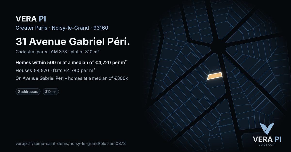 31 Avenue Gabriel Péri, Noisy-le-Grand at night – the plot lit, the parcels around coloured by the prices near them