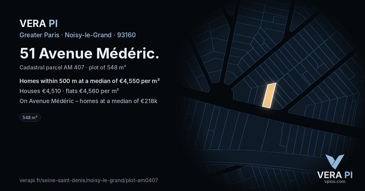 51 Avenue Médéric, Noisy-le-Grand at night – the plot lit, the parcels around coloured by the prices near them