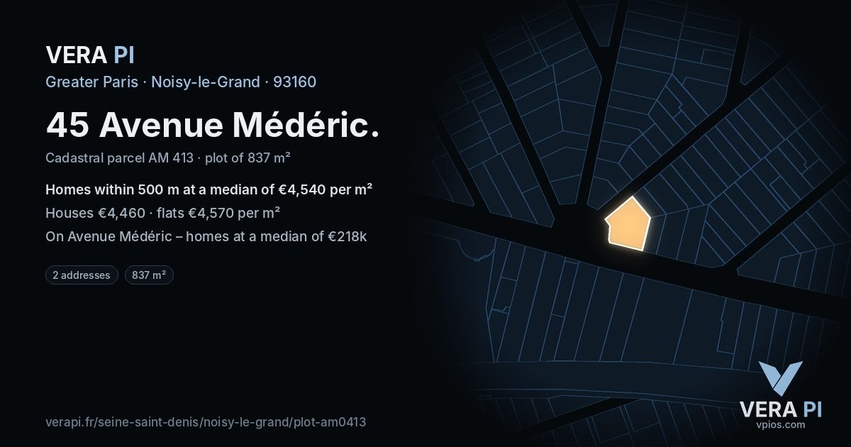 45 Avenue Médéric, Noisy-le-Grand at night – the plot lit, the parcels around coloured by the prices near them