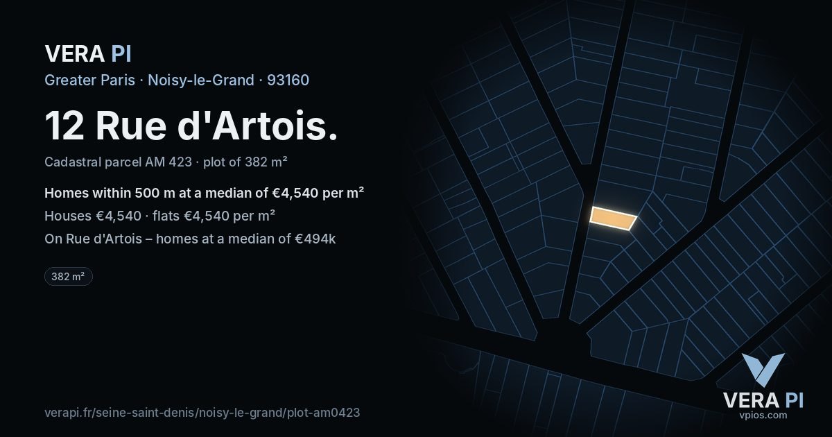 12 Rue d'Artois, Noisy-le-Grand at night – the plot lit, the parcels around coloured by the prices near them