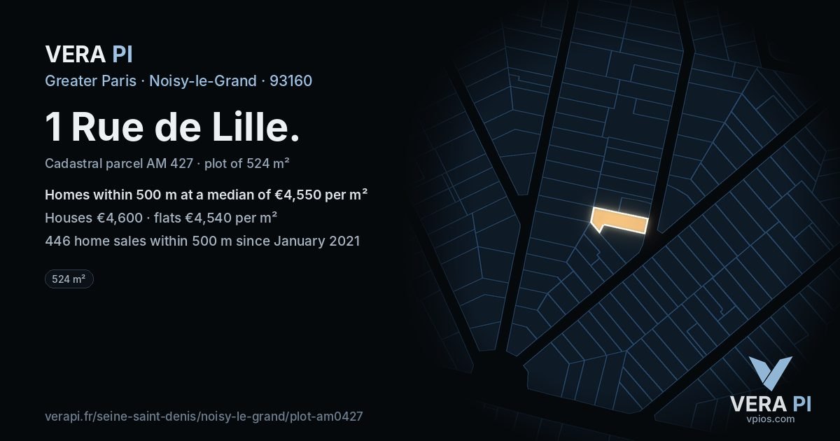 1 Rue de Lille, Noisy-le-Grand at night – the plot lit, the parcels around coloured by the prices near them